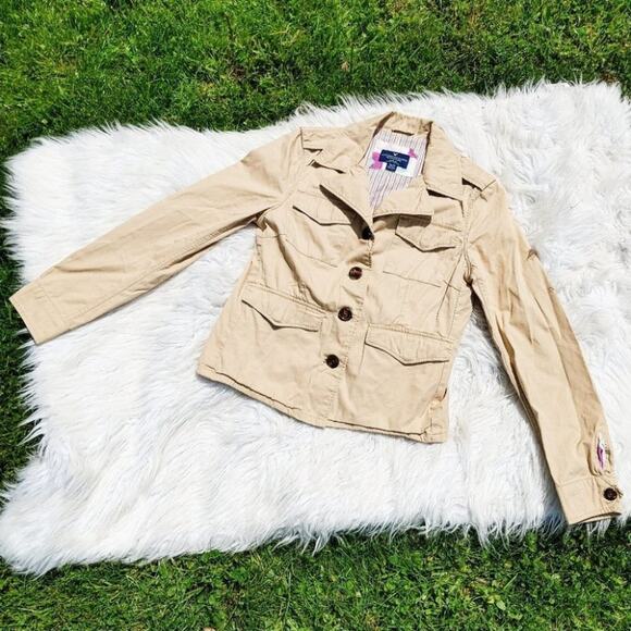 American Eagle Outfitters Khaki Jacket Button Size Medium M Classy Striped Cute - Picture 1 of 12